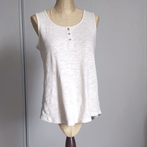 Heathered Cream Tank Top with Gold Buttons
